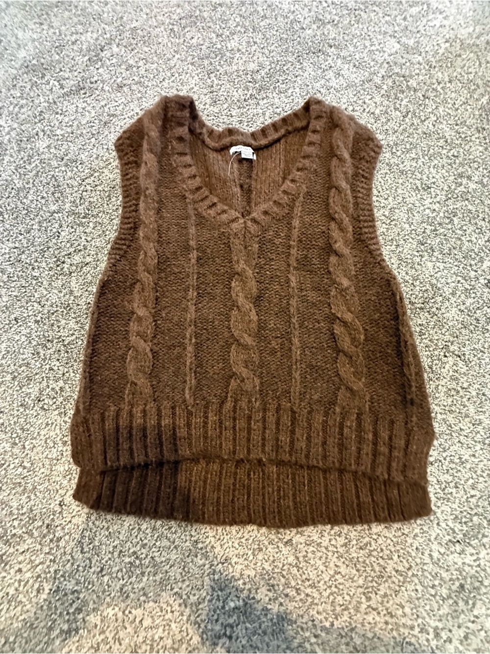 American Eagle Outfitters Brown Cable Knit V-Neck Sweater Vest